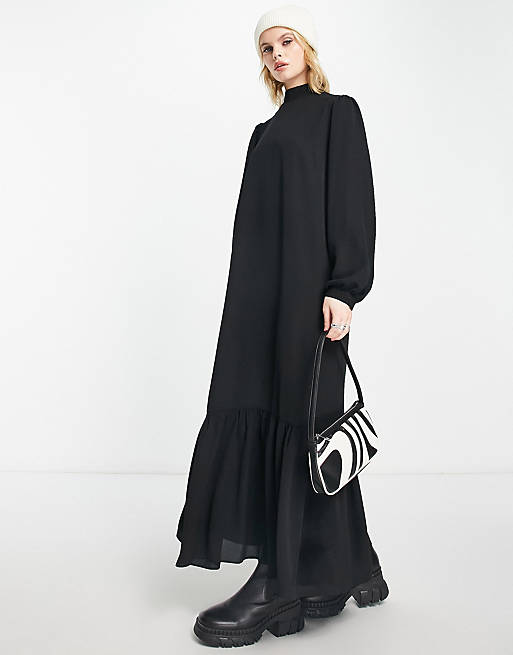 ASOS DESIGN high neck smock maxi dress in black | ASOS