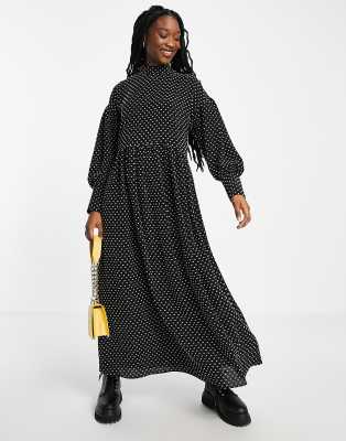 Asos Design High Neck Smock Maxi Dress In Contrast Textured Spot Asos 