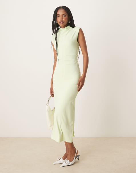 ASOS DESIGN high neck soft touch midi dress with ruching in mint - view 1