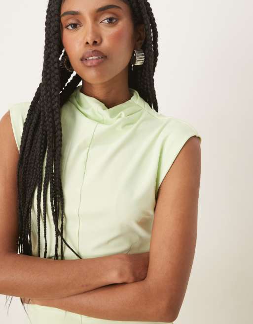 ASOS DESIGN high neck soft touch midi dress with ruching in mint
