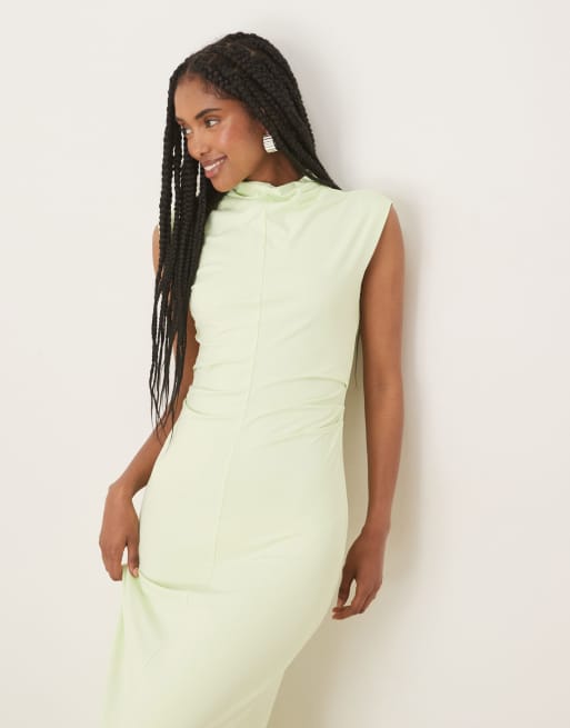 knee length dresses for ladies Mint Tropical Leaves Halter Neck Midi Dress with Sash_Plus 3X