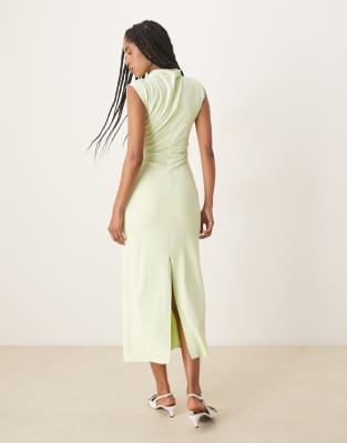 ASOS DESIGN high neck soft touch midi dress with ruching in mint | ASOS