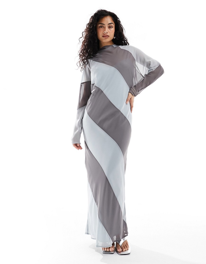 ASOS DESIGN high neck stripe maxi dress in charcoal stripe-Multi
