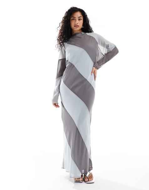 ASOS DESIGN high neck stripe maxi dress in charcoal stripe