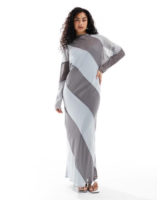 ASOS DESIGN high neck stripe maxi dress in charcoal