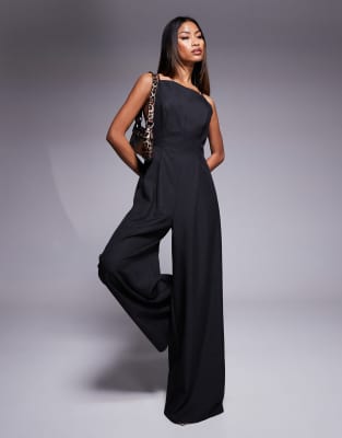 high neck structured jumpsuit with side splits in charcoal-Gray