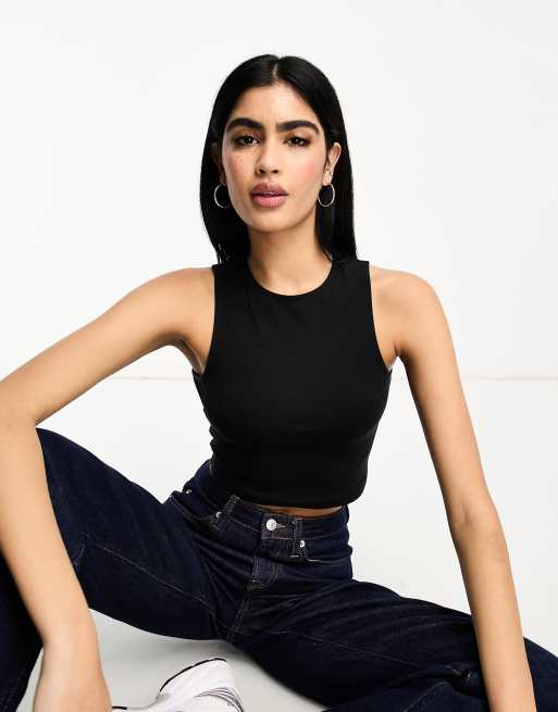 ASOS Sleeveless Crop Top With High Neck in Black