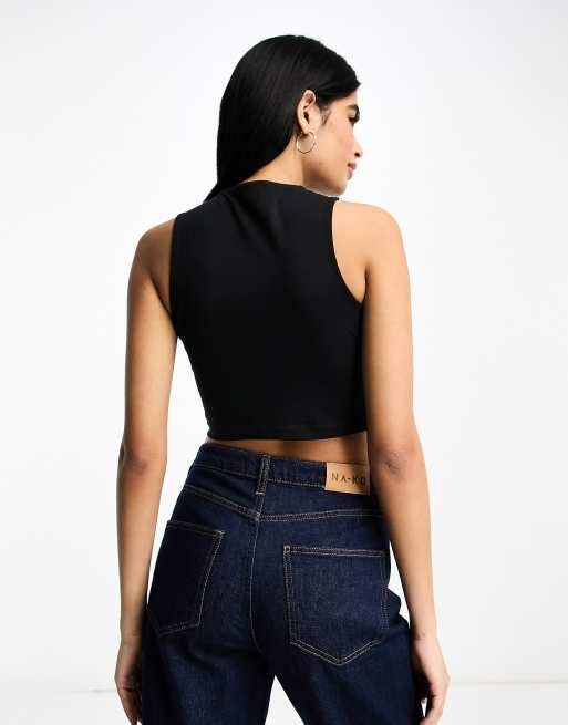 ASOS Sleeveless Crop Top With High Neck in Black