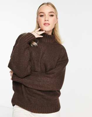 Asos Design High Neck Sweater In Brown