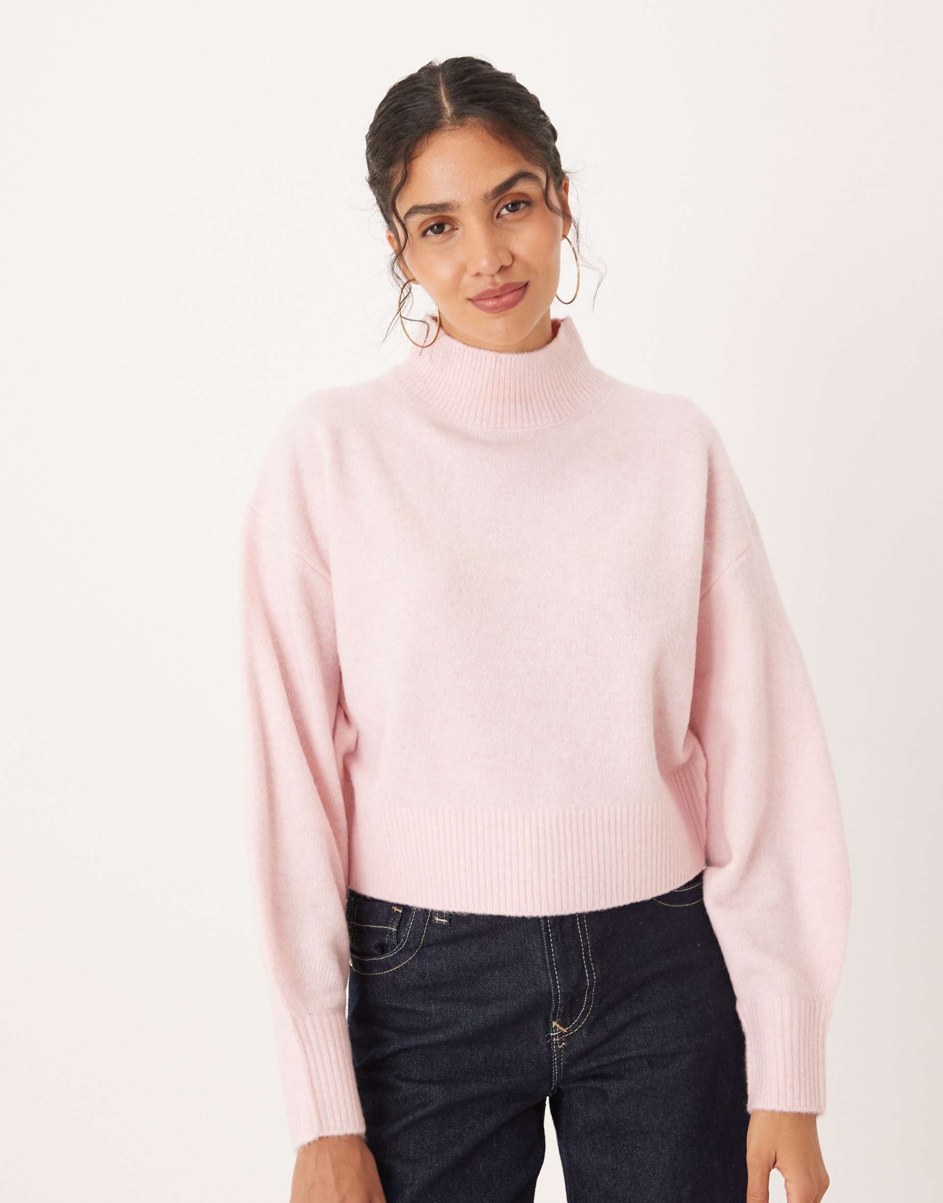 asos design high neck sweater in light pink