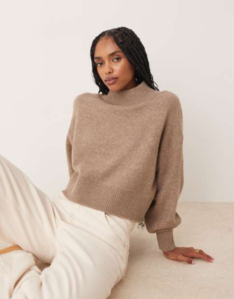 ASOS DESIGN high neck sweater in mocha - view 1