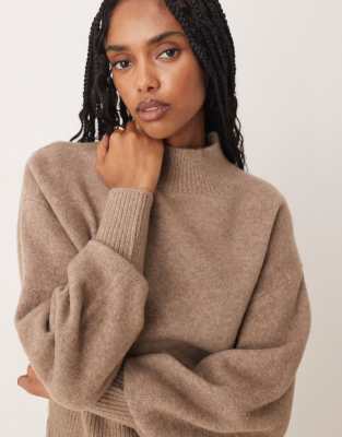 Asos Design High Neck Sweater In Brown