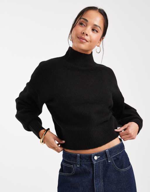 ASOS DESIGN high neck sweater with raglan detail in black