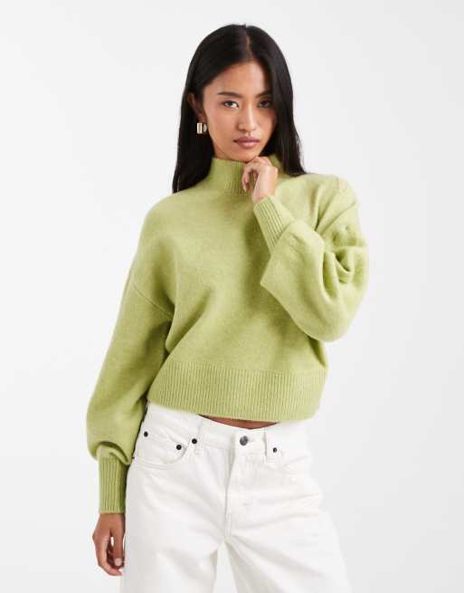 ASOS DESIGN high neck sweater with raglan detailing in pistachio