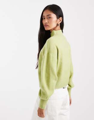 Asos Design High Neck Sweater With Raglan Detailing In Green