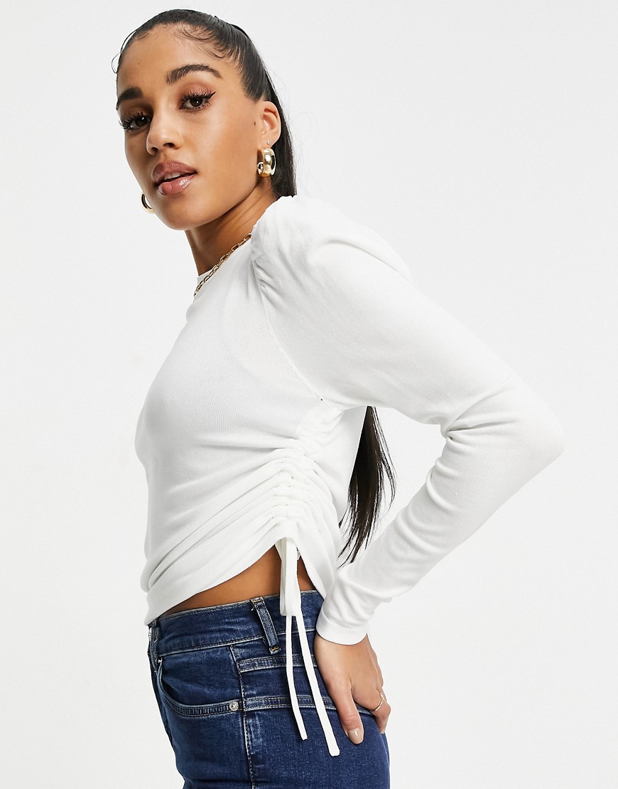 ASOS DESIGN high neck sweater with ruched side detail cream-White