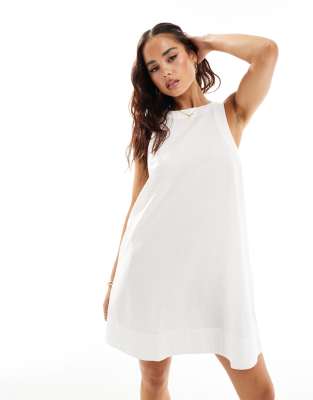 ASOS DESIGN high neck swing mini linen sundress in white