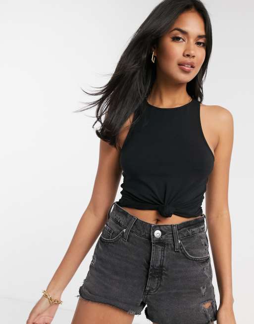 ASOS Design Petite High Neck Super Crop Tank in Black