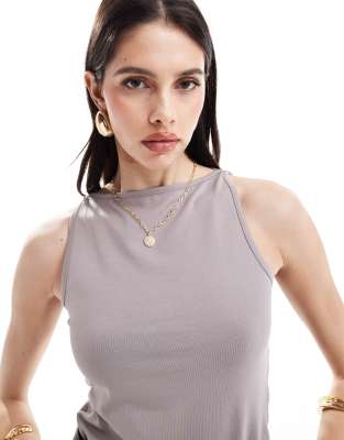 Asos Design High Neck Tank Top In Gray