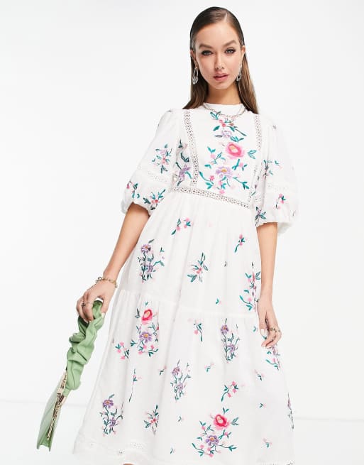 White embroidered shop midi dress