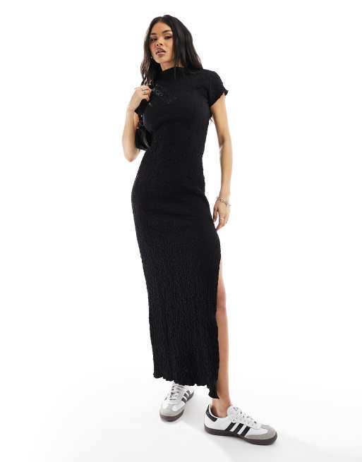 chinese dress ladies ASOS DESIGN textured drape skirt maxi dress with split detail in mulbe –  ASOS Sample Sale