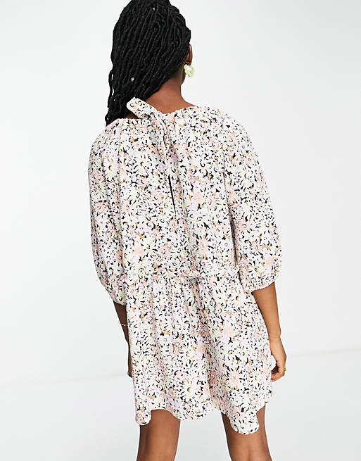 Jumpsuits & Playsuits high neck textured smock playsuit in smudge floral 