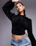 [ASOS DESIGN] ASOS DESIGN high neck tie back top in black velvet 10 black