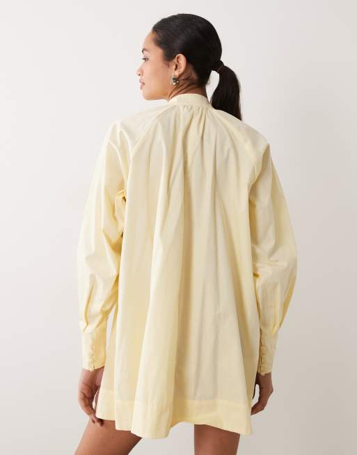 ASOS DESIGN high neck tie poplin mini dress with puff sleeve in tender yellow, 4 of 4