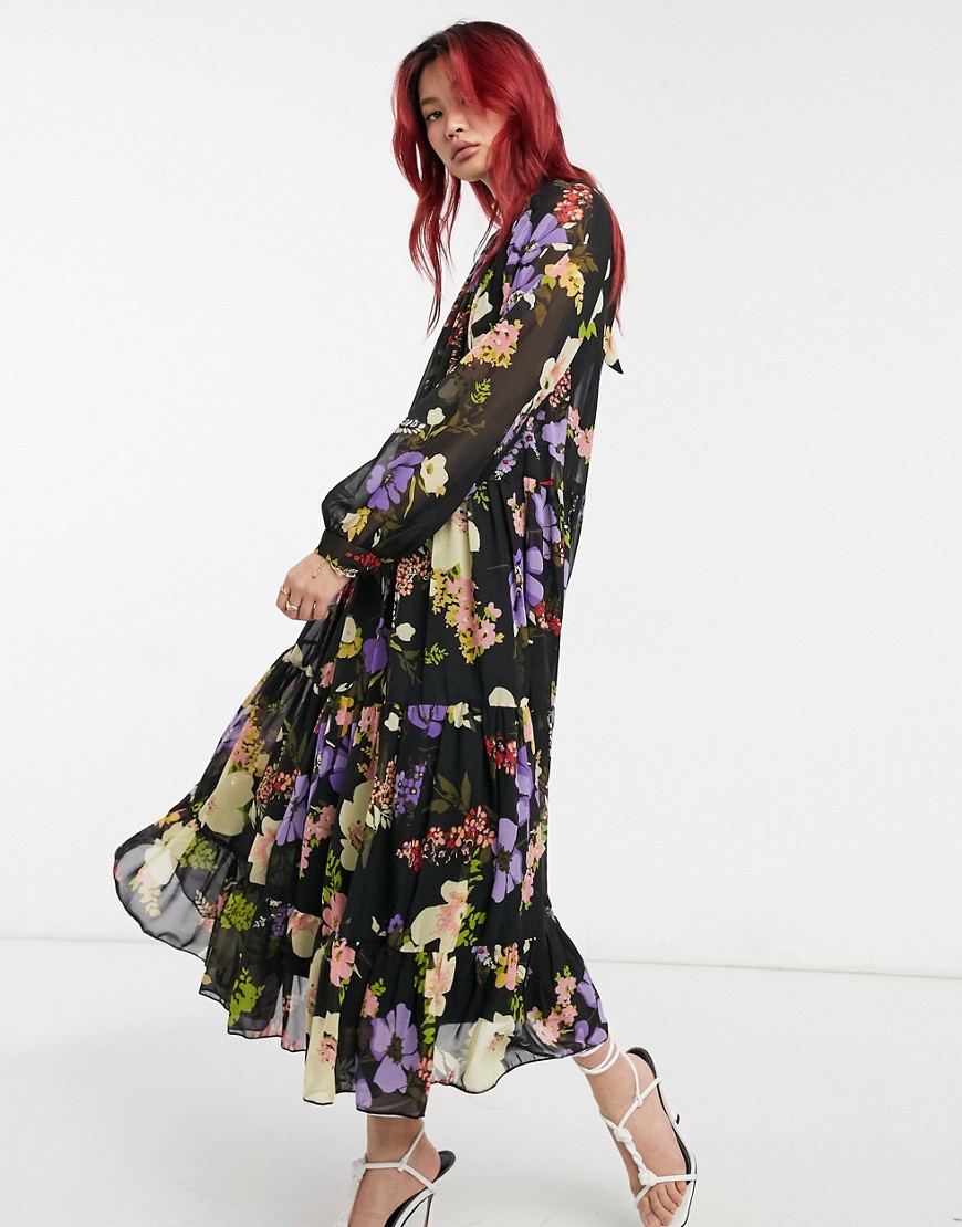 ASOS DESIGN high neck tiered maxi dress in bold floral-Multi