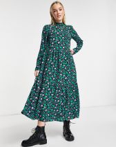 ASOS DESIGN high neck pleated long sleeve skater midi dress with