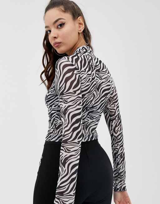 Naked Wardrobe New Zebra print mesh long sleeve crossover top Large Black -  $30 (49% Off Retail) New With Tags - From Alana