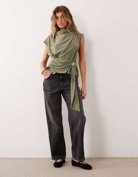 ASOS DESIGN high neck top with belt in khaki set - view 1