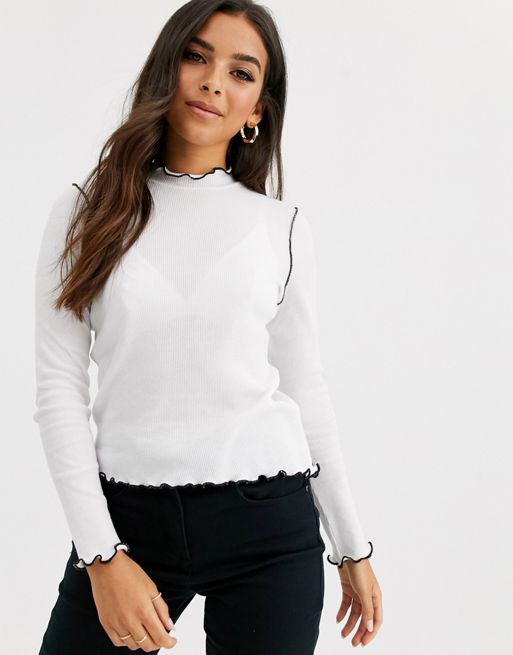 ASOS DESIGN high neck top with contrast stitching in white | ASOS