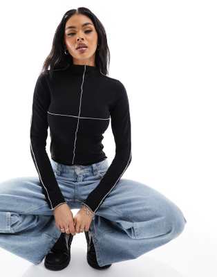 ASOS DESIGN turtleneck long sleeve rib crop top in black