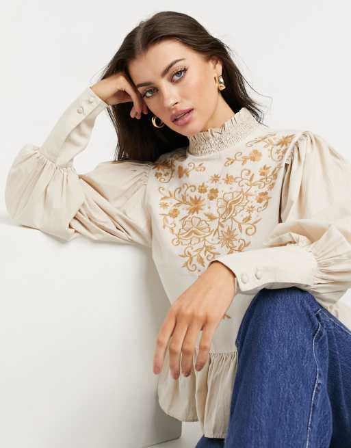 High neck embroidered on sale top