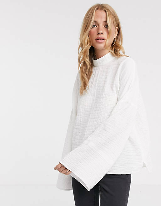 ASOS DESIGN high neck top with wide sleeve in textured fabric | ASOS