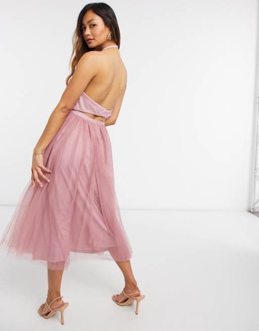 Asos design tulle midi 2024 dress with applique trim