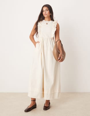 Shop ASOS DESIGN high neck twill midi dress with frill shoulder detail Online – Trendy & Affordable Fashion