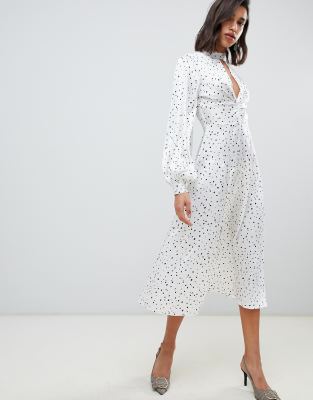 high neck midi dress with sleeves