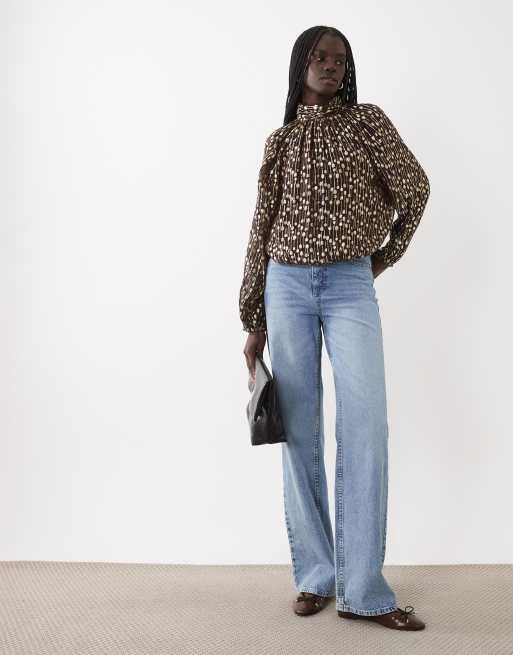 ASOS DESIGN high neck volume blouse in gold jacquard, 2 of 4