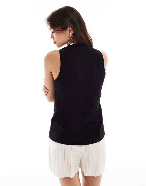 ASOS DESIGN high neck waistcoat in black, 3 of 4