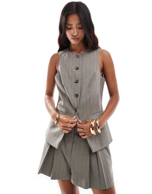 ASOS DESIGN high neck waistcoat in brown stripe (part of a set)