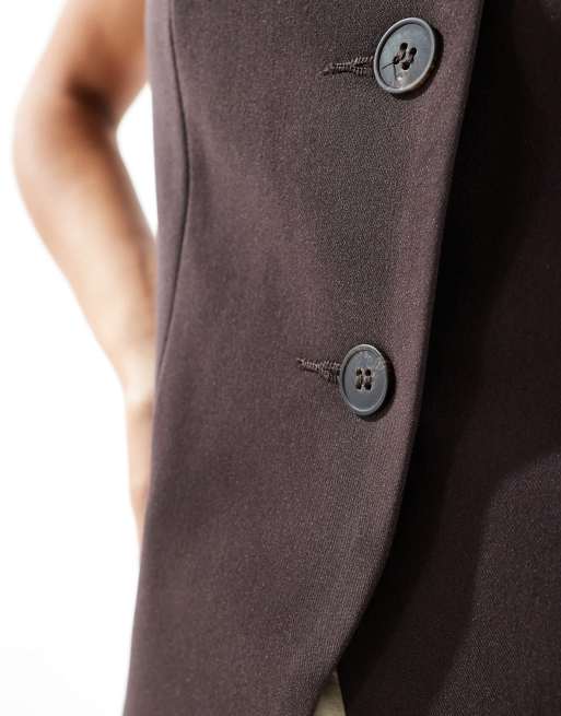 ASOS DESIGN high neck waistcoat in brown twill, 4 of 4
