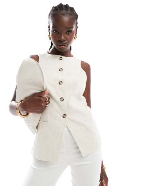 ASOS DESIGN high neck waistcoat in neutral
