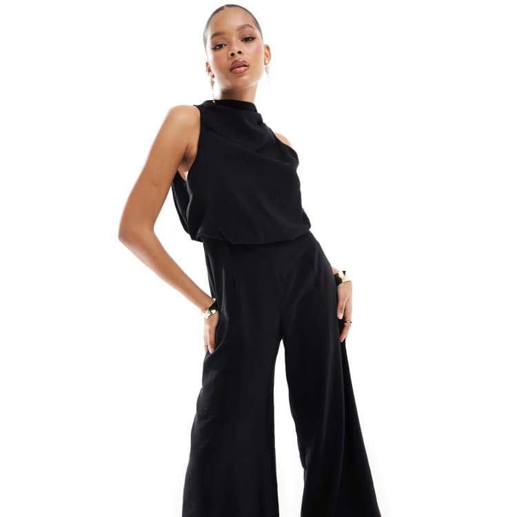 ASOS DESIGN high neck wide leg jumpsuit in black