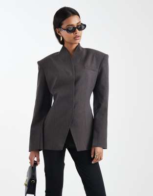 Asos Design High Neck Wrap Blazer In Brown
