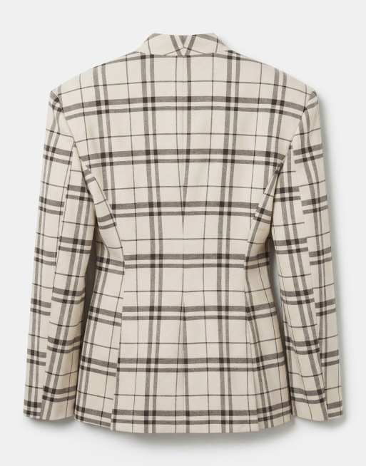 ASOS DESIGN high neck wrap blazer in cream plaid, 6 of 11