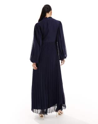 ASOS DESIGN high neck wrap bodice pleated dobby wrap maxi dress in Navy ASOS