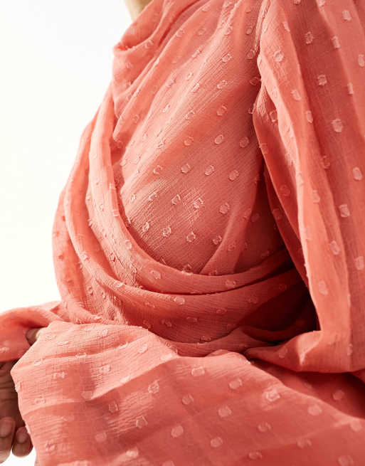 ASOS DESIGN high neck wrap bodice pleated textured wrap maxi dress in terracotta, 4 of 4