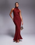 [ASOS DESIGN] ASOS DESIGN high neck wrap over bias maxi dress in terracotta-Red 18 Terracotta